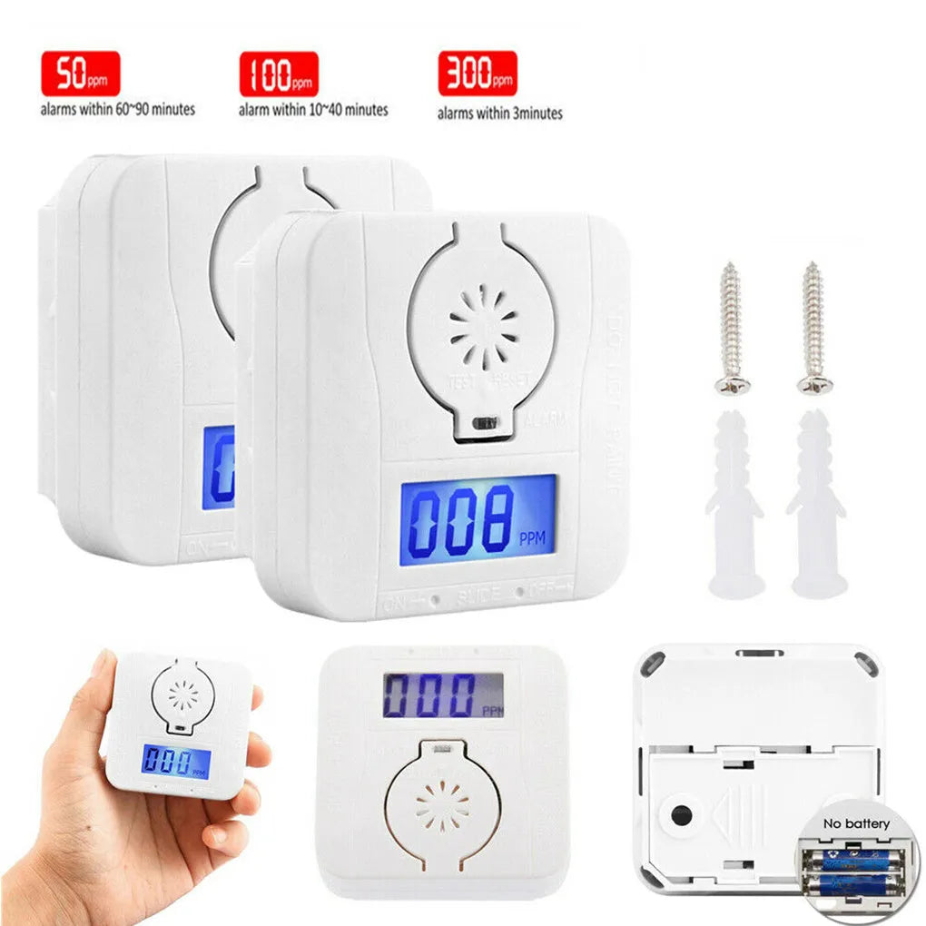 White wireless carbon monoxide alarm unit for wall mounting, detects CO gas from coal stoves.