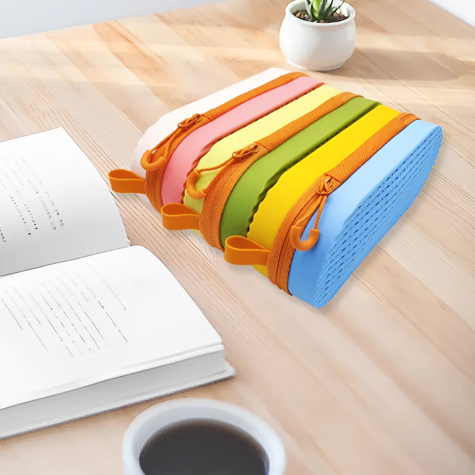 A rectangular silicone glasses case in rose red light purple, showing its slim 200mm x 80mm x 50mm profile.