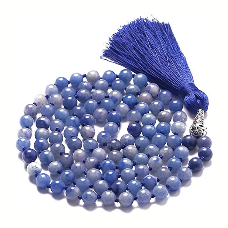 Long colourful agate and stone bead necklace with a geometric tassel, measuring 95-100cm