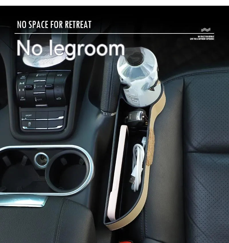 Leather car seat gap storage box with cartoon bear design for vehicle interior organisation