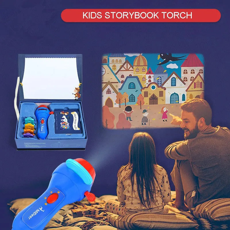 SmartKids story projector torch with four fairy tale discs projecting colourful images on wall