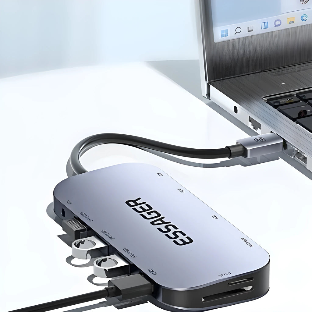 11-in-1 USB-C expansion dock with 20cm cable showing multiple connectivity ports