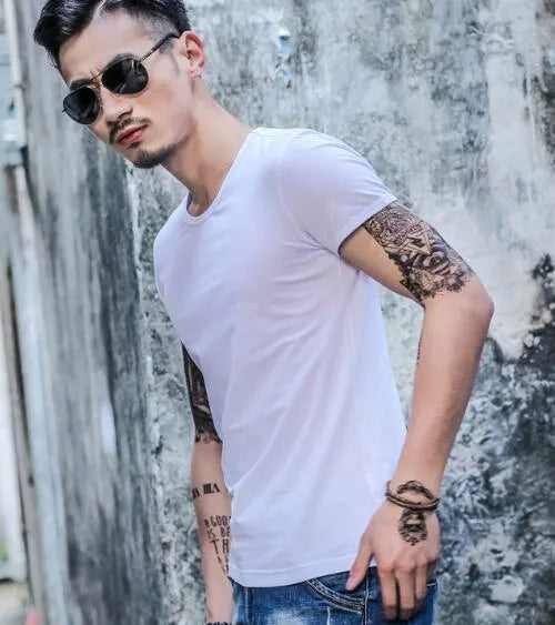 Men's lightweight summer T-shirt in blue, made from 100% polyester bamboo fibre fabric.