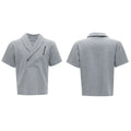 Men's dark gray V-neck cotton sports suit with metal embellishments on t-shirt and matching shorts