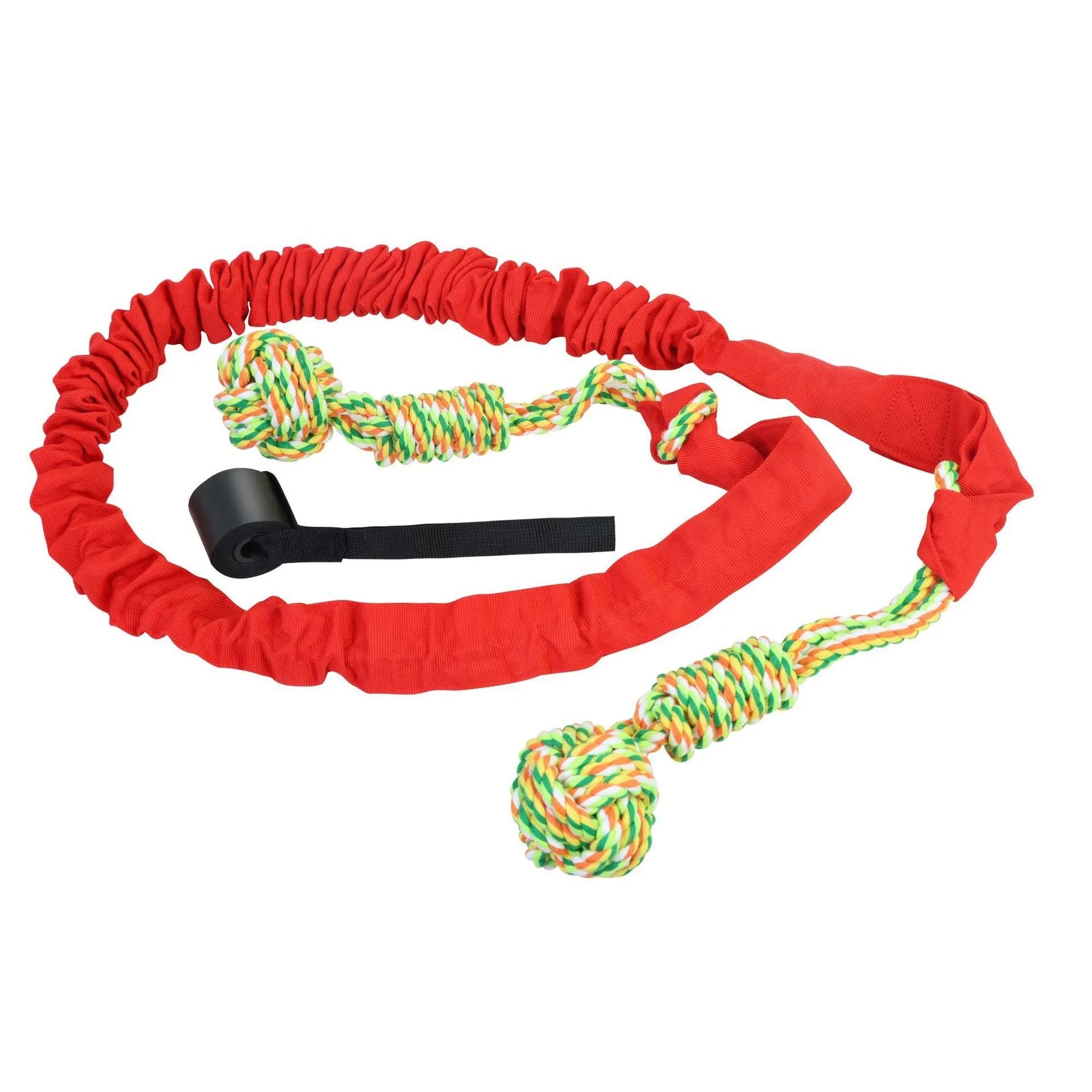 Cotton thread dog tug of war rope toy in black grey and red for teeth cleaning