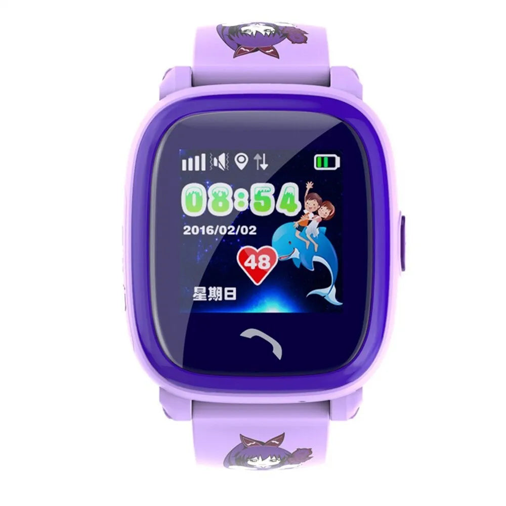 DF25 children's waterproof smart watch with blue silicone strap and touch screen display