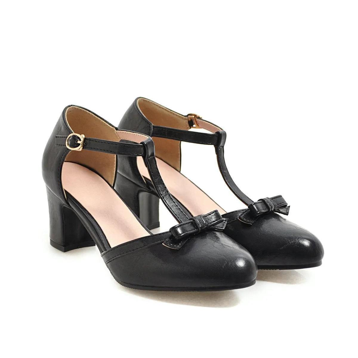 Women's apricot colour sandals with bow tie detail, chunky 6.5cm block heel, and adjustable buckle strap