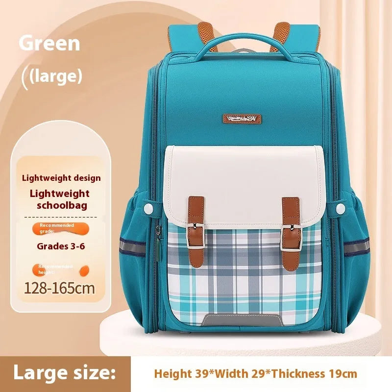 Lightweight Oxford cloth student school backpack in navy blue, designed for grades 5-6 with large capacity.