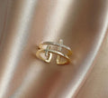 Double cross geometric copper ring with zircon inlay and adjustable open design
