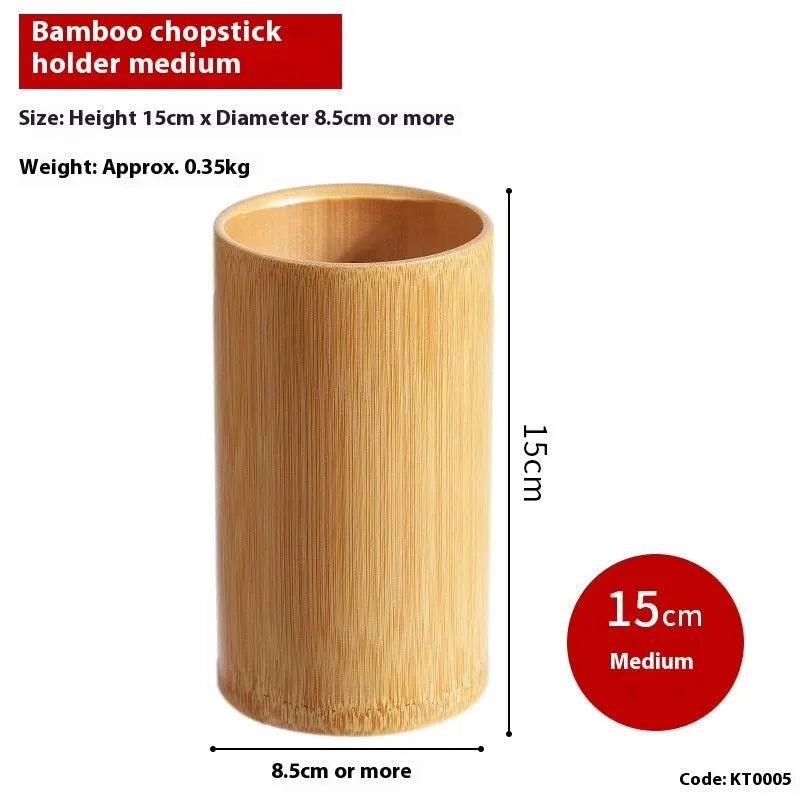 Natural bamboo chopstick holder tube in various sizes and styles including bevel and groove designs.