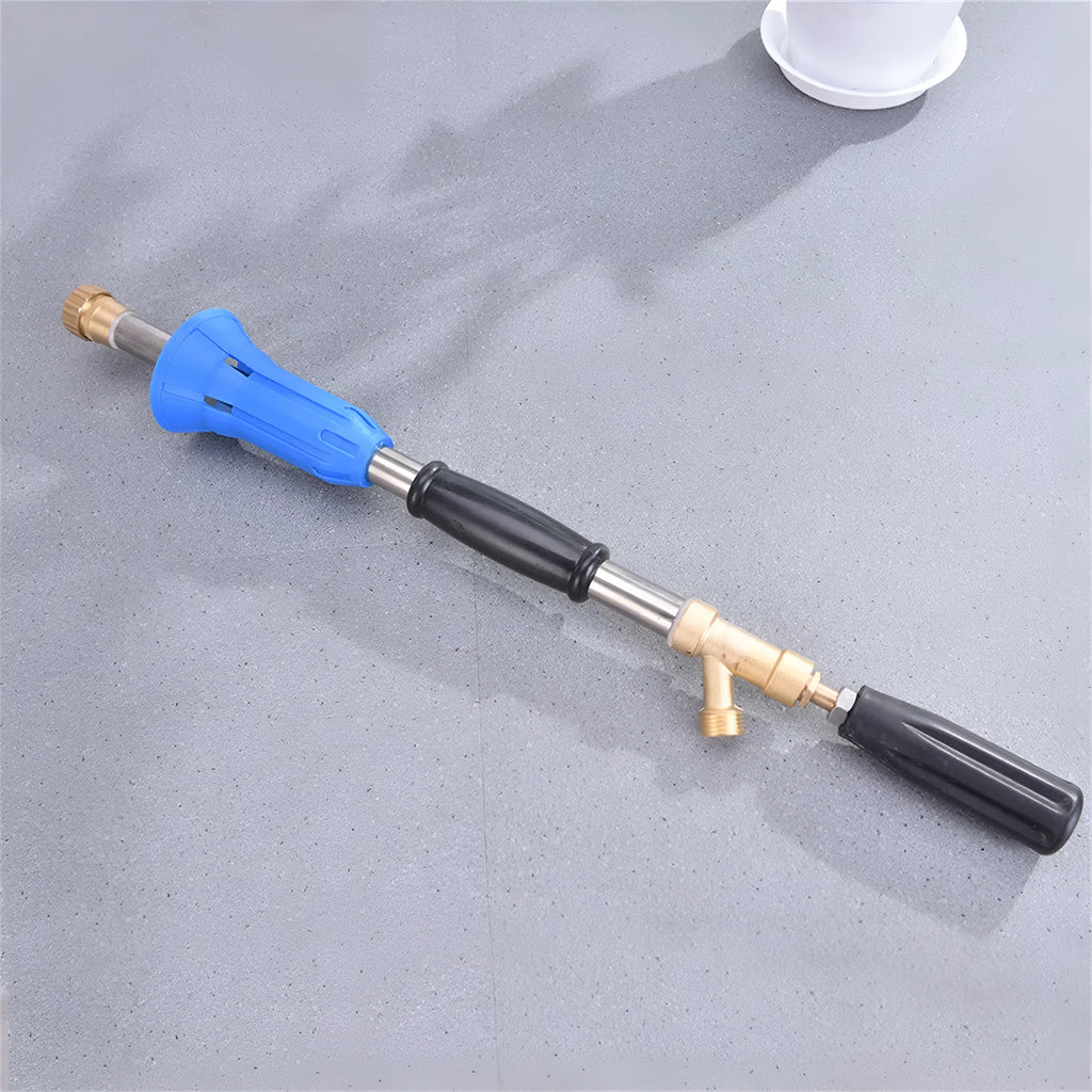 Plastic agricultural spray gun with submachine gun style handle and adjustable pressure control