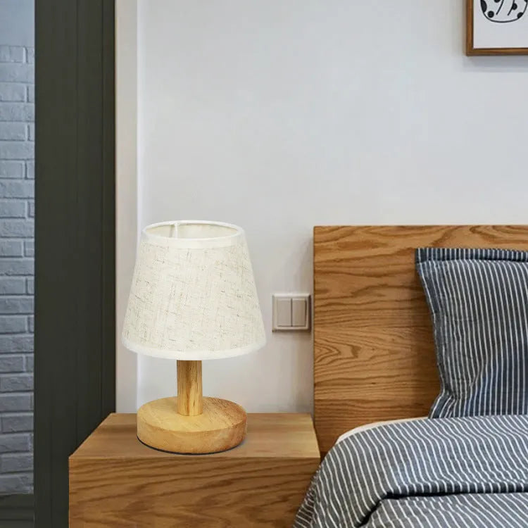 Korean style vintage pleated table lamp with jute linen shade and bamboo holder