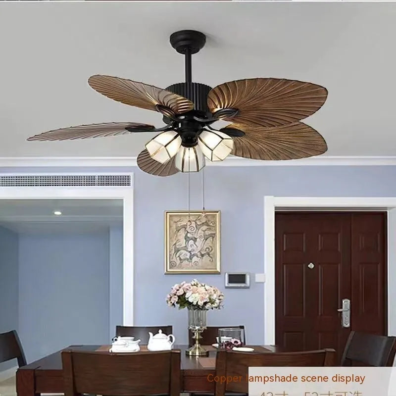 52-inch retro ceiling fan light with wooden blades and integrated lighting fixtures