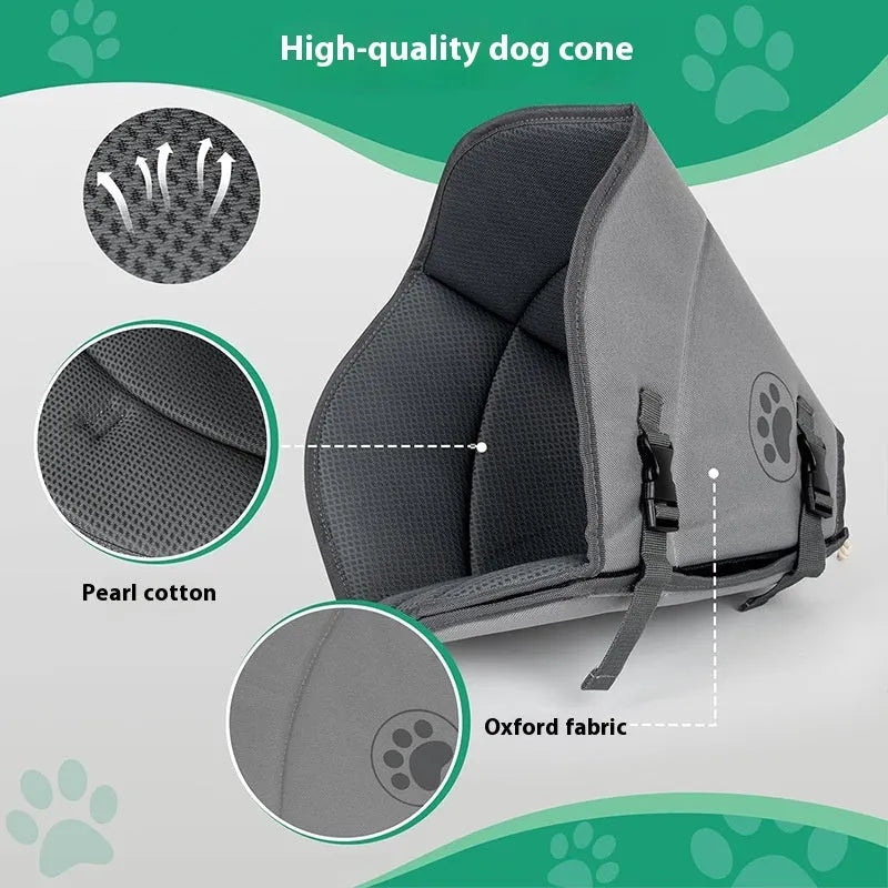 Adjustable polyester recovery collar for dogs and cats, shown in single and double-layer styles.