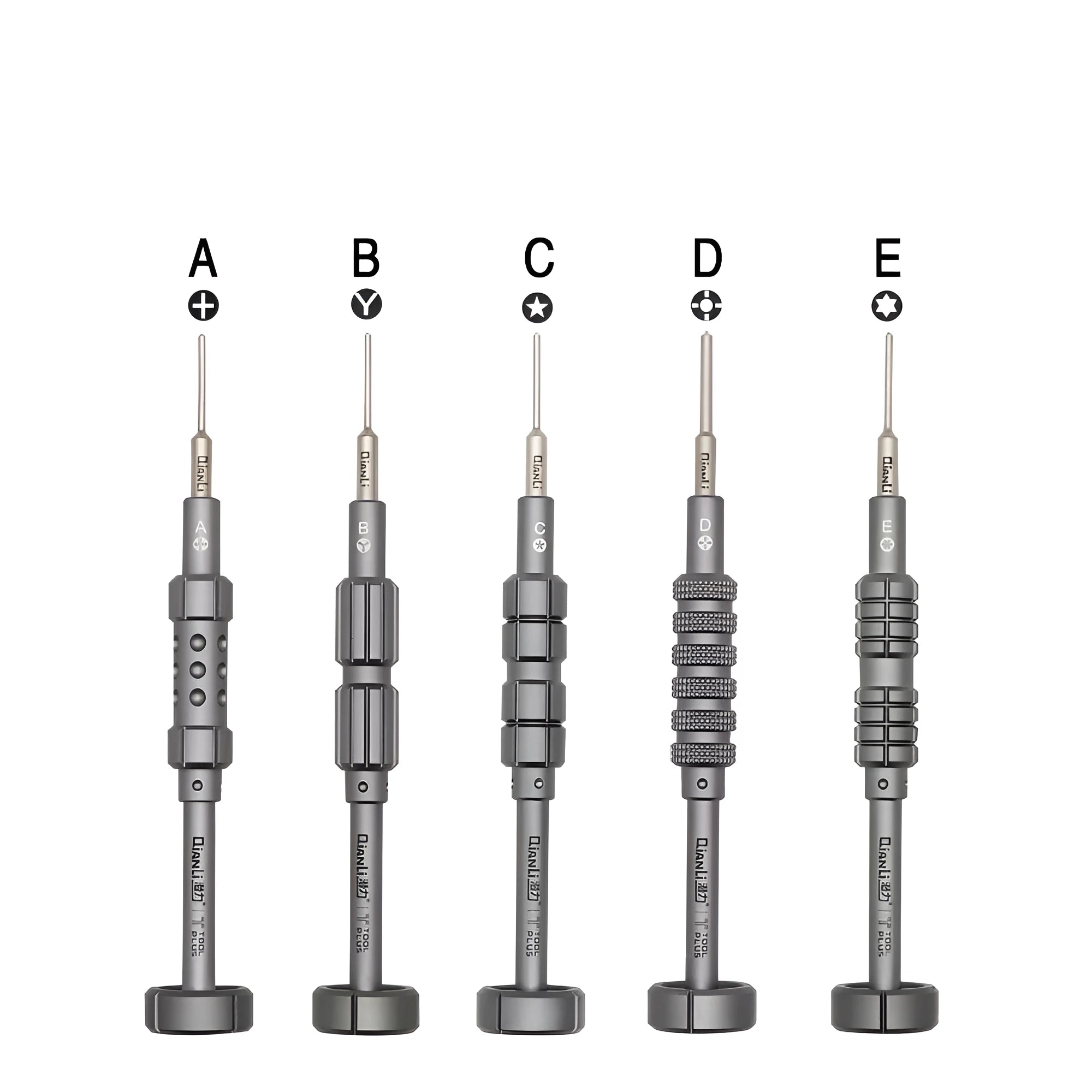 Precision screwdriver with grenade-shaped handle for iPhone repair with five bit types