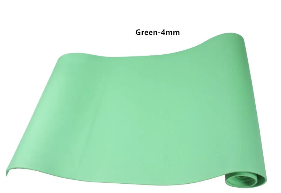 Red EVA yoga mat with textured anti-skid surface, shown rolled and unrolled.