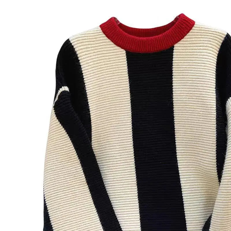 Women's striped cashmere sweater with contrast colours in Japanese Korean casual style