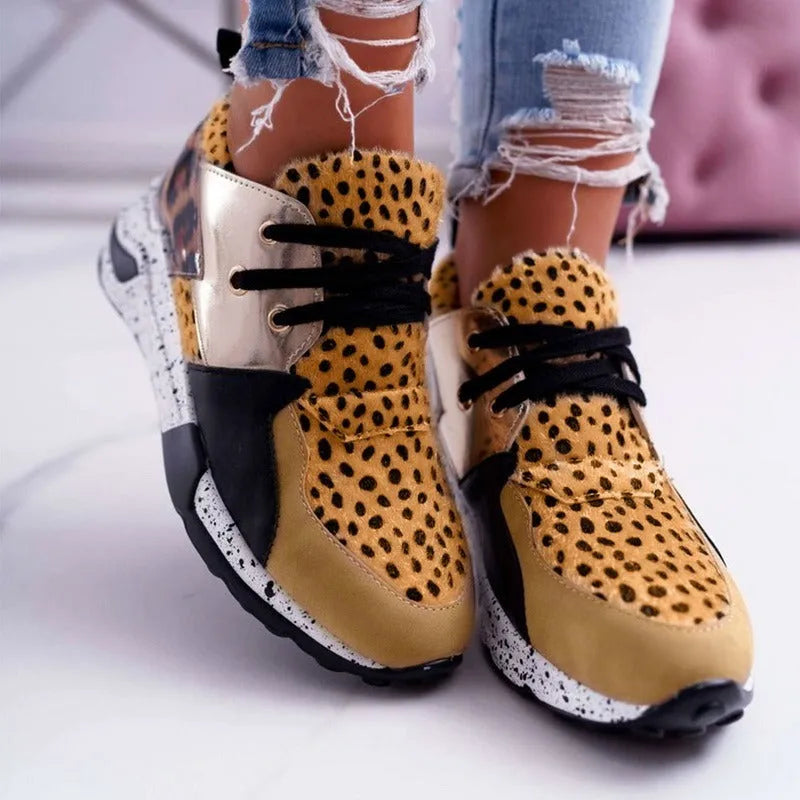 Women's casual wedge heel sports shoes in suede with animal print options