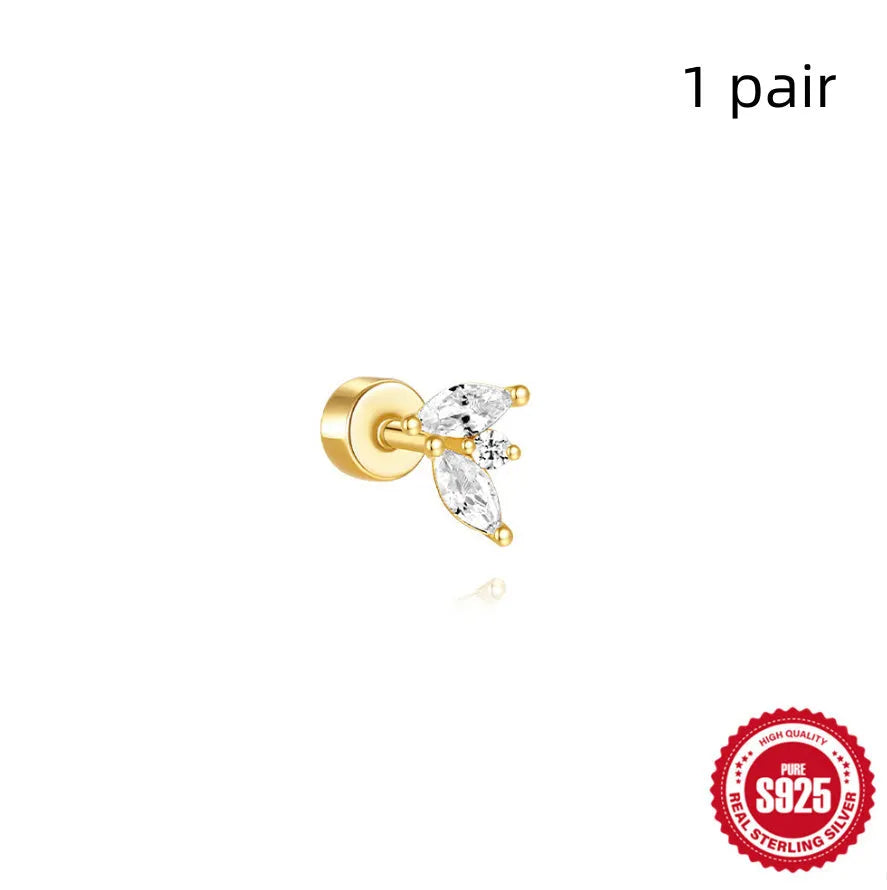 S925 sterling silver flat column geometric ear bone studs with threaded post in gold tone finish