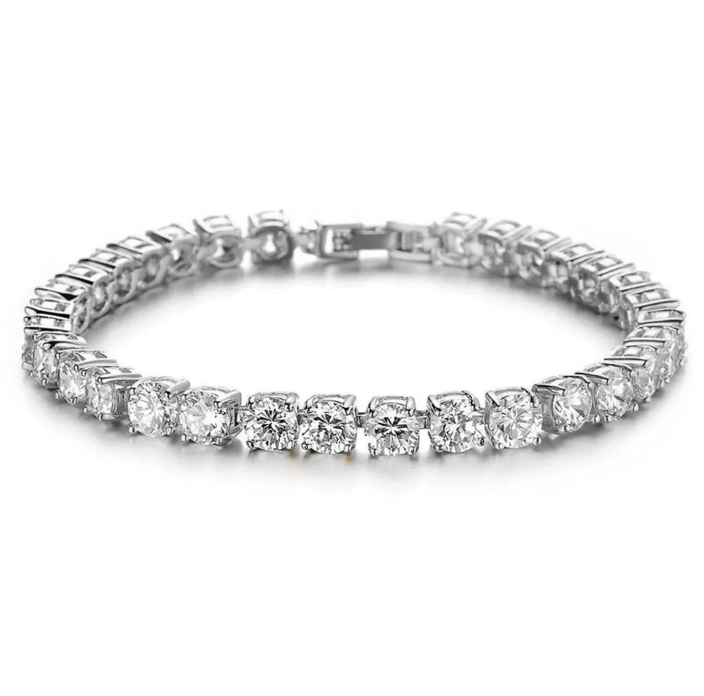 Men's geometric chain link hip hop bracelet with single row of iced out zirconia rhinestones.