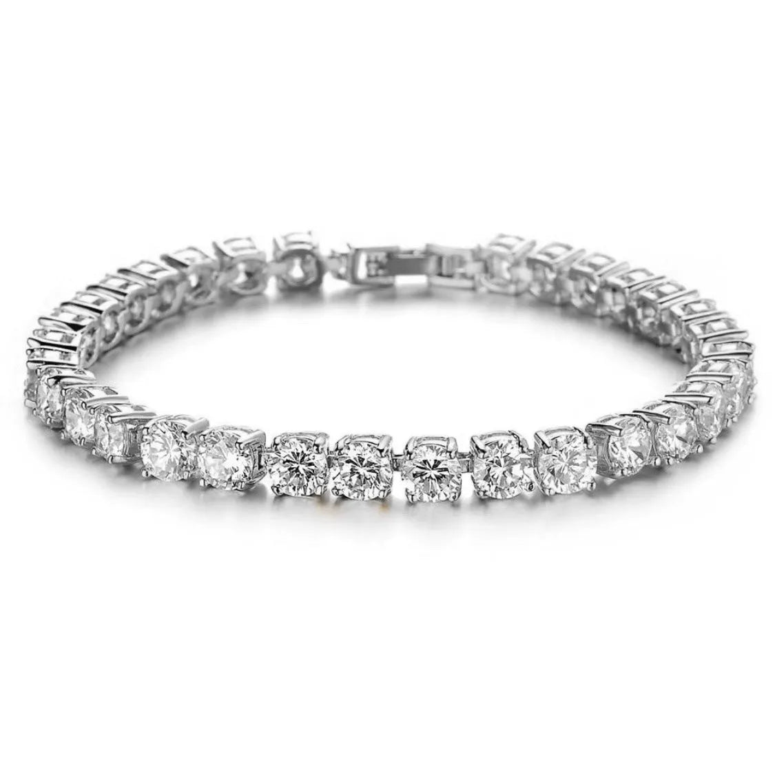 Men's geometric chain link hip hop bracelet with single row of iced out zirconia rhinestones.
