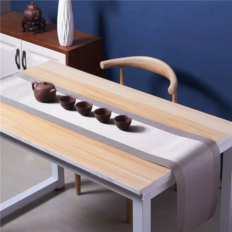 Modern PVC non-slip placemat in gradient bamboo colour on a table.