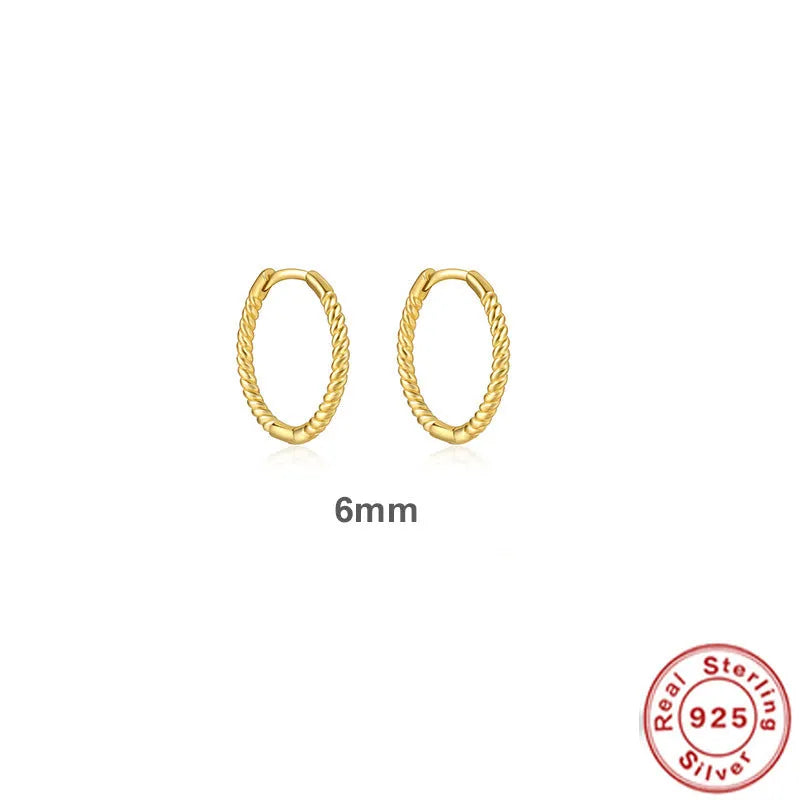 S925 sterling silver twisted string round ring geometric earrings for women on a white background.
