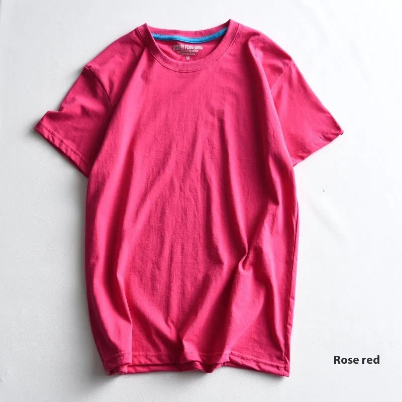 Men's solid colour cotton T-shirt with round neck and short sleeves in multiple colour options