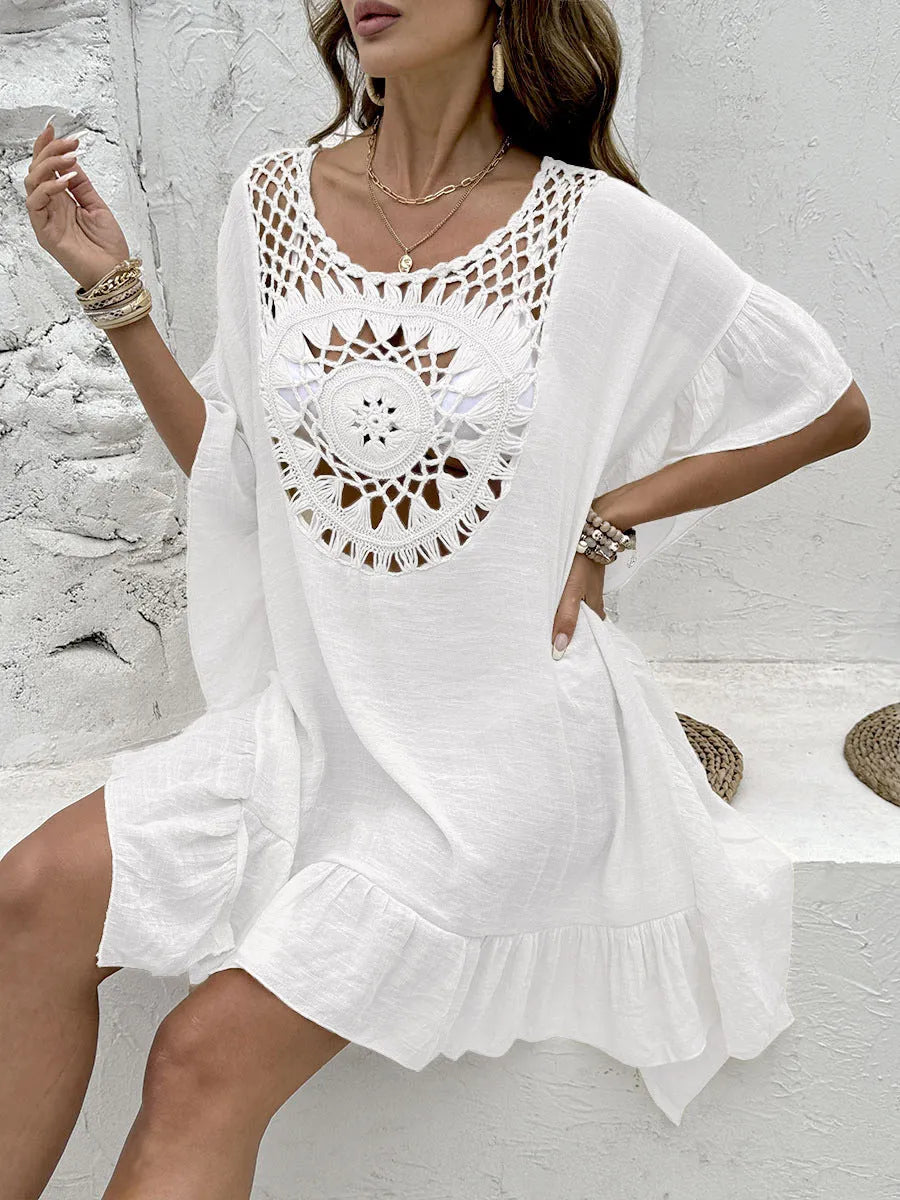 Women's crochet stitch tassel swimsuit dress in apricot colour
