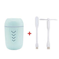Portable columnar car humidifier with mechanical controls and USB cable in blue colour