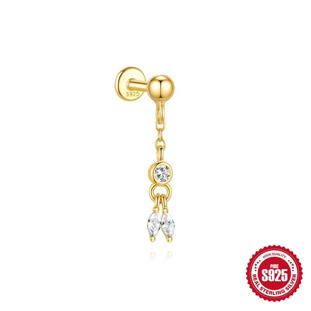 S925 sterling silver water drop earrings with flat spiral geometric design in gold colour