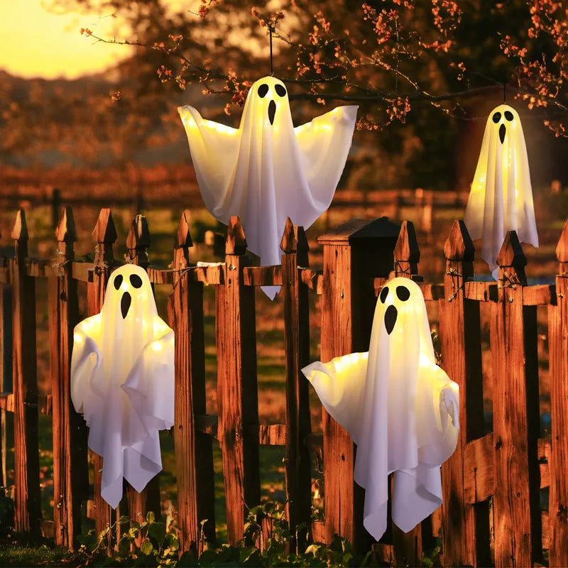Orange and white cloth ghost light Halloween decoration with 4.5V button electronics