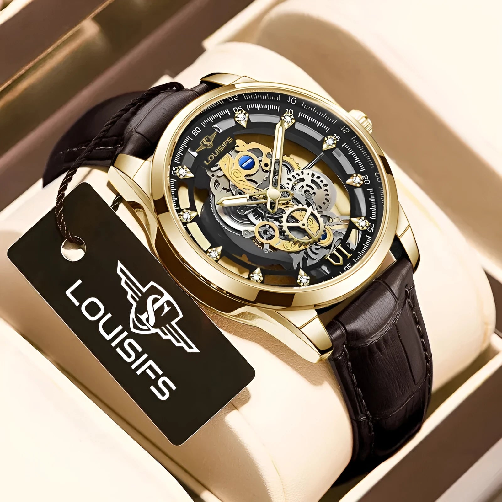 Swiss double-sided hollow men's quartz business watch with 12mm thickness