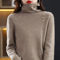 Women's core-spun yarn knitted bottoming shirt in light camel colour showing 40cm length and regular sleeves
