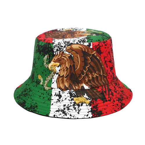 Eagle pattern retro bucket hat in polyester fabric, size M 56-58cm, dome crown style.