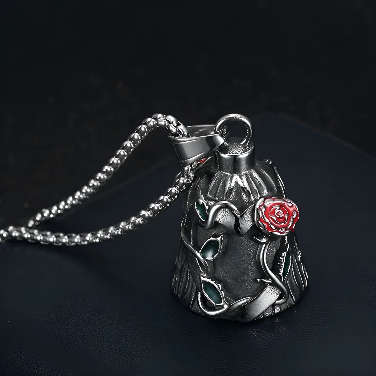 Titanium steel vintage polished motorcycle lucky bell with double-sided epoxy roses