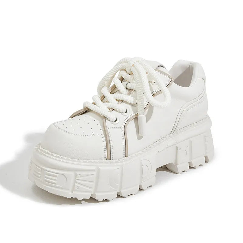 Women's beige casual leather shoes with height increasing rubber foam soles in UK size 37