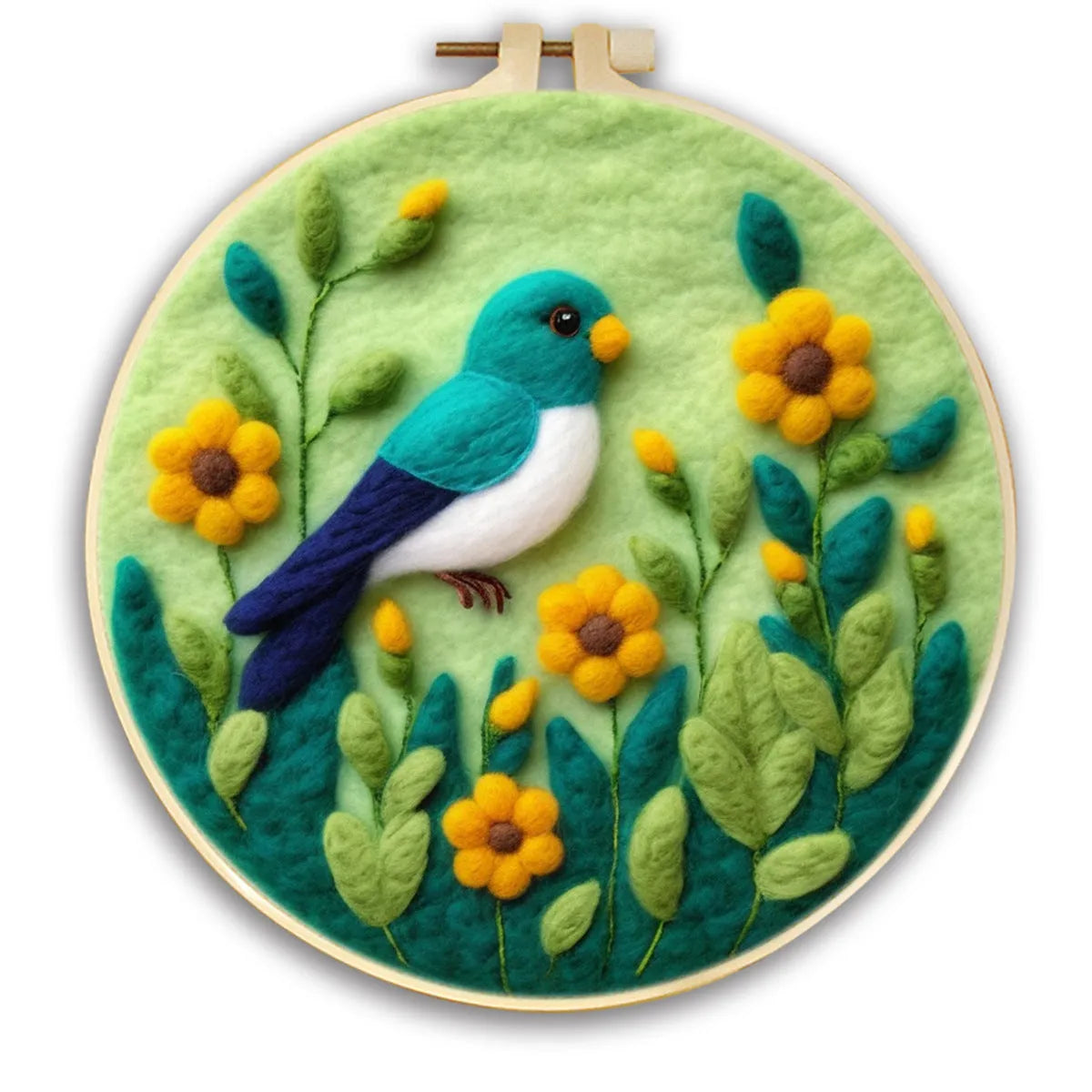 Round linen fabric embroidery kit with free hoop for making a 20x20 cm three-dimensional floral blanket painting.