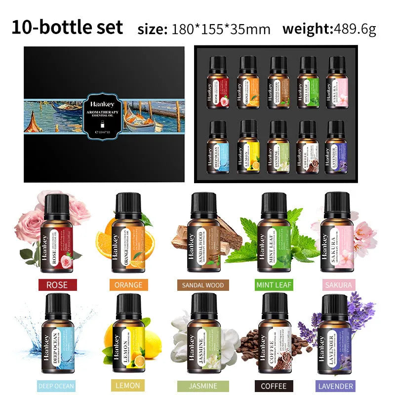 Boxed water-soluble aromatherapy essential oil set with multiple fragrance bottles
