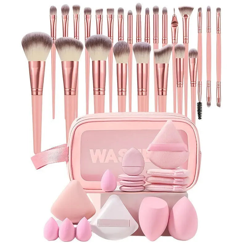 Beauty tools combination suit for face wash and makeup in brown, pink, purple colours