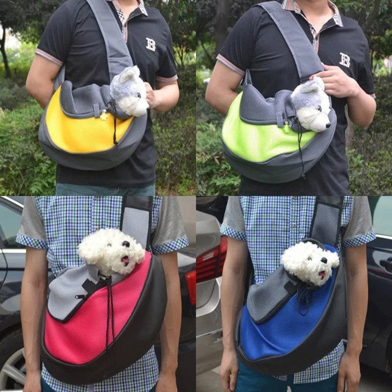Pet backpack carrier in blue colour showing S and L size options for small dogs and cats