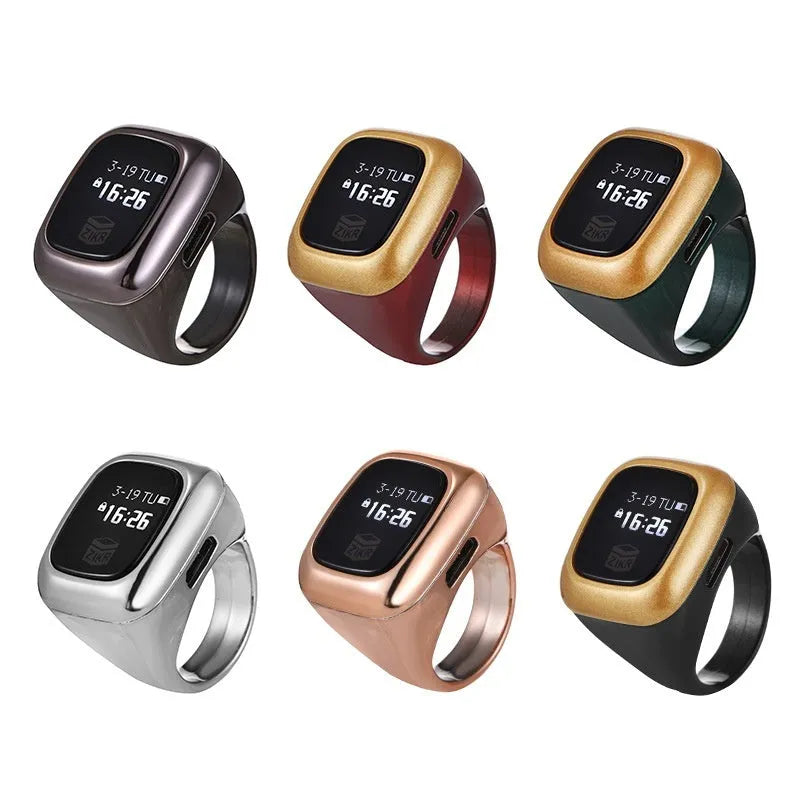 Al-Fatiha electronic zikr counter with digital display on a wristband, shown in rose gold colour.