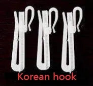 Single plain blackout curtain panel showing hook, Korean hook, and ring heading style options.