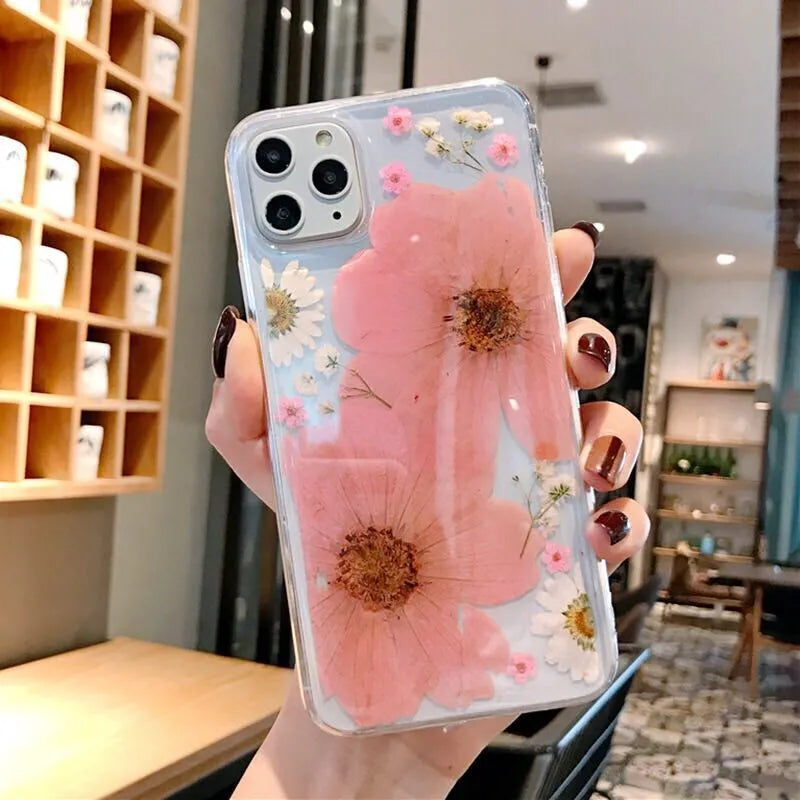 Floral TPU iPhone back cover case with large pink or yellow flower design