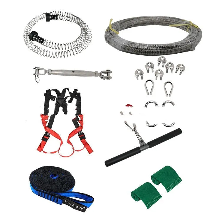 10 metre children's pulley slide rope set with alloy steel components and safety handle