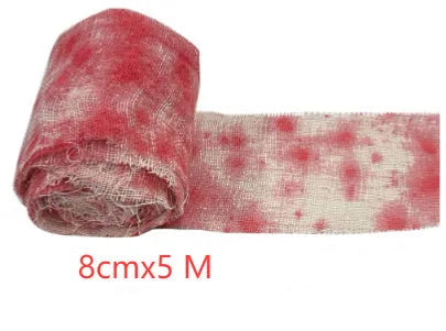 Halloween horror bandage in polyester fabric with 8cm width showing bloody red colour variation