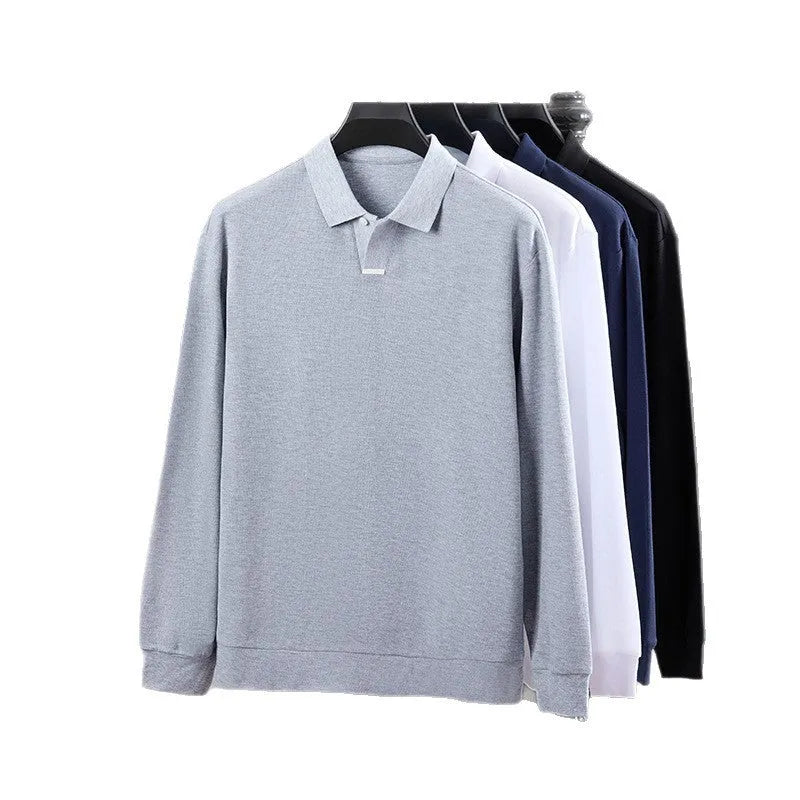 Men's asymmetric lapel polo shirt in cotton fabric with loose fit long sleeves