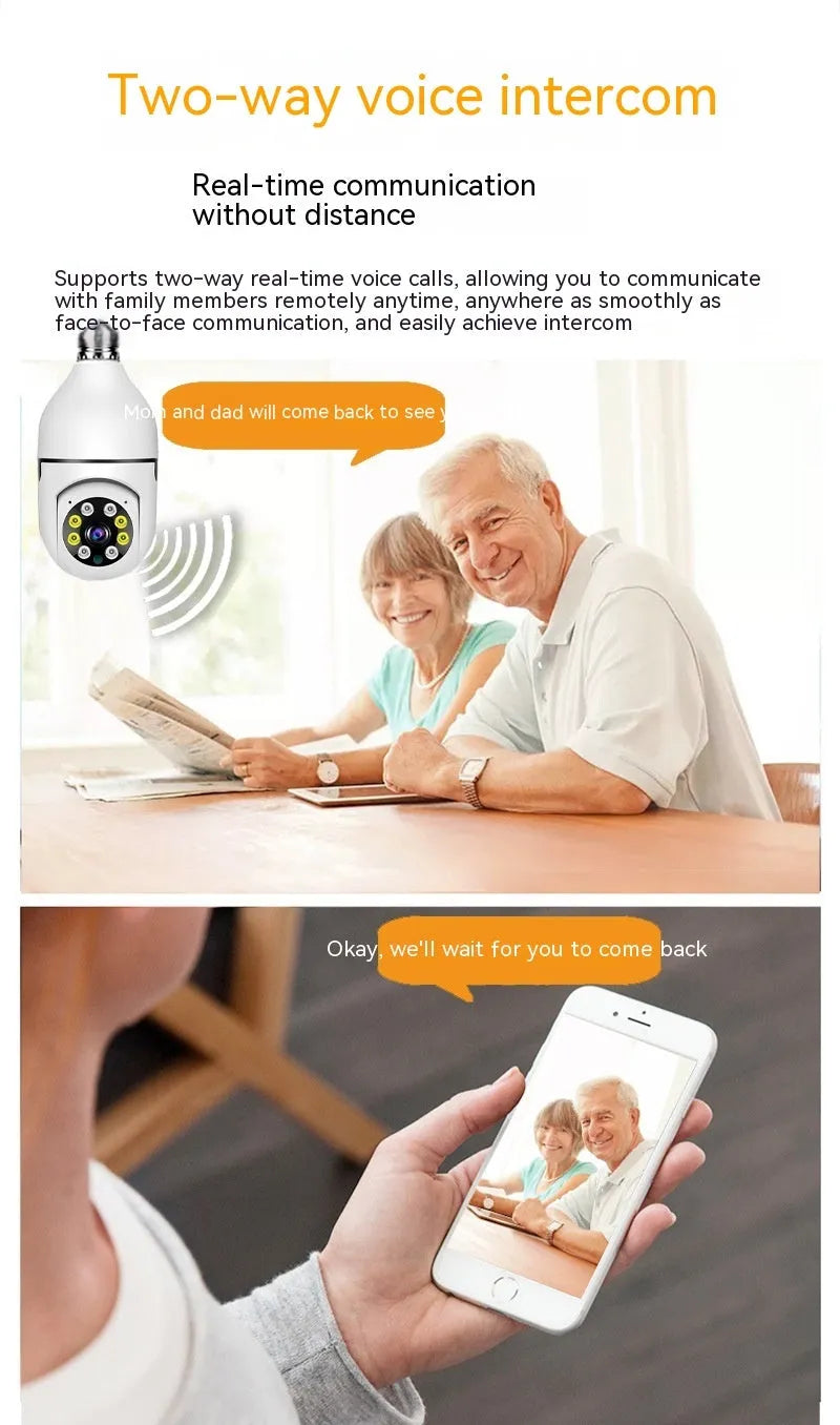 Wireless wifi bulb security camera with compact 5cm design for indoor outdoor monitoring
