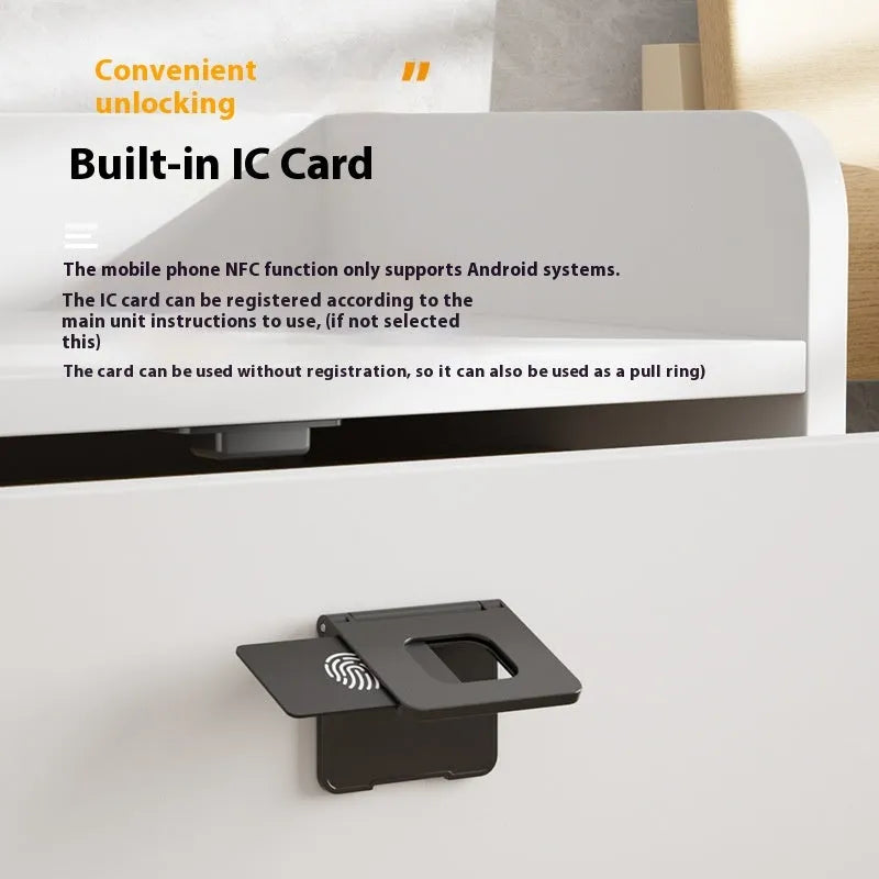 F079 removable card punch-free invisible drawer lock with keys on a white background.
