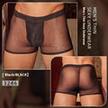 Black and white men's ultra-thin nylon boxer briefs laid flat